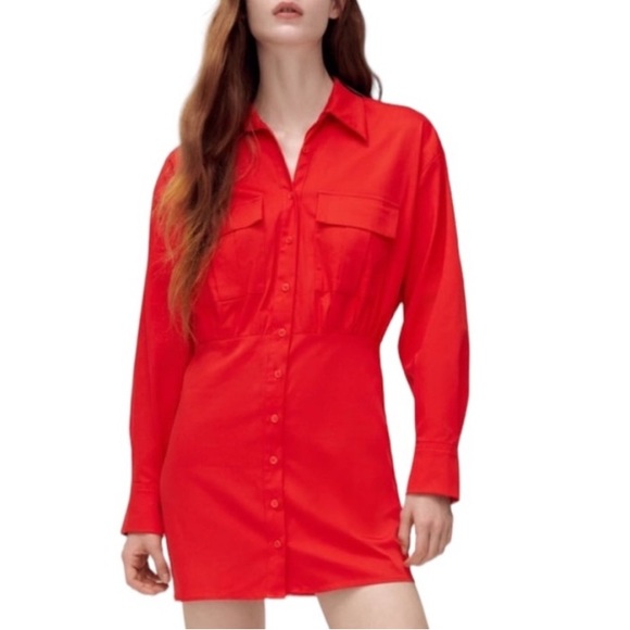 New ZARA POPLIN SHIRT RED DRESS - Picture 5 of 14